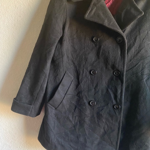 Vtg Fabio Wool Elegant Black Double-Breasted Black Peacoat Office Siren Coat L - Picture 5 of 16